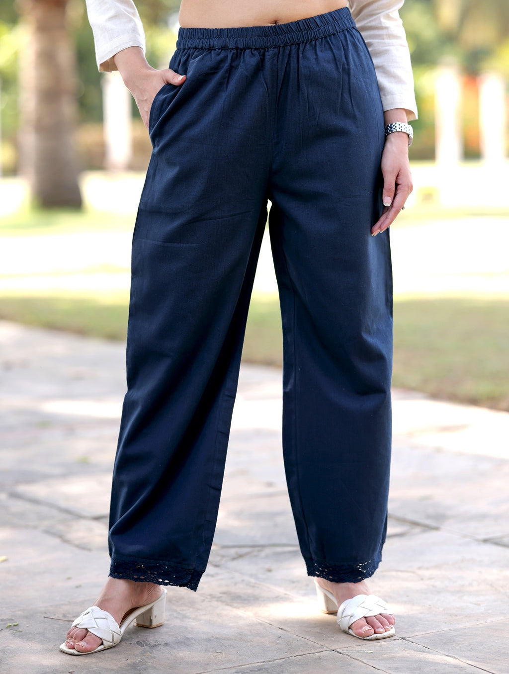 Navy Blue Cotton Linen Plazzo Pant