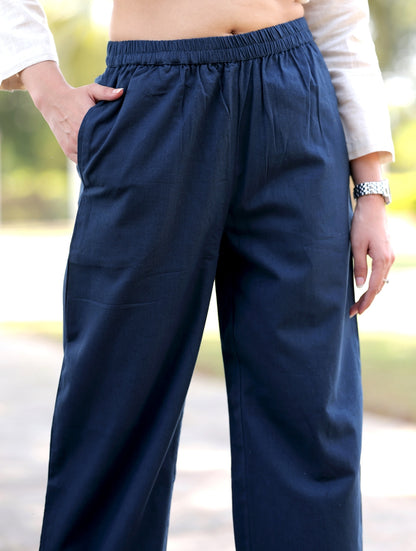 Navy Blue Cotton Linen Plazzo Pant