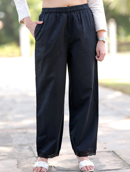 Bold Black Cotton Linen Plazzo Pant