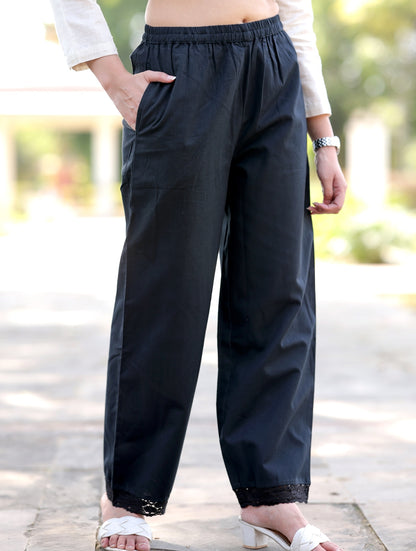 Bold Black Cotton Linen Plazzo Pant