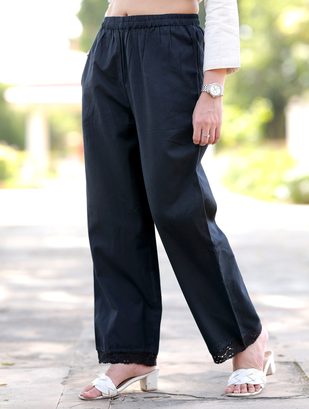 Bold Black Cotton Linen Plazzo Pant