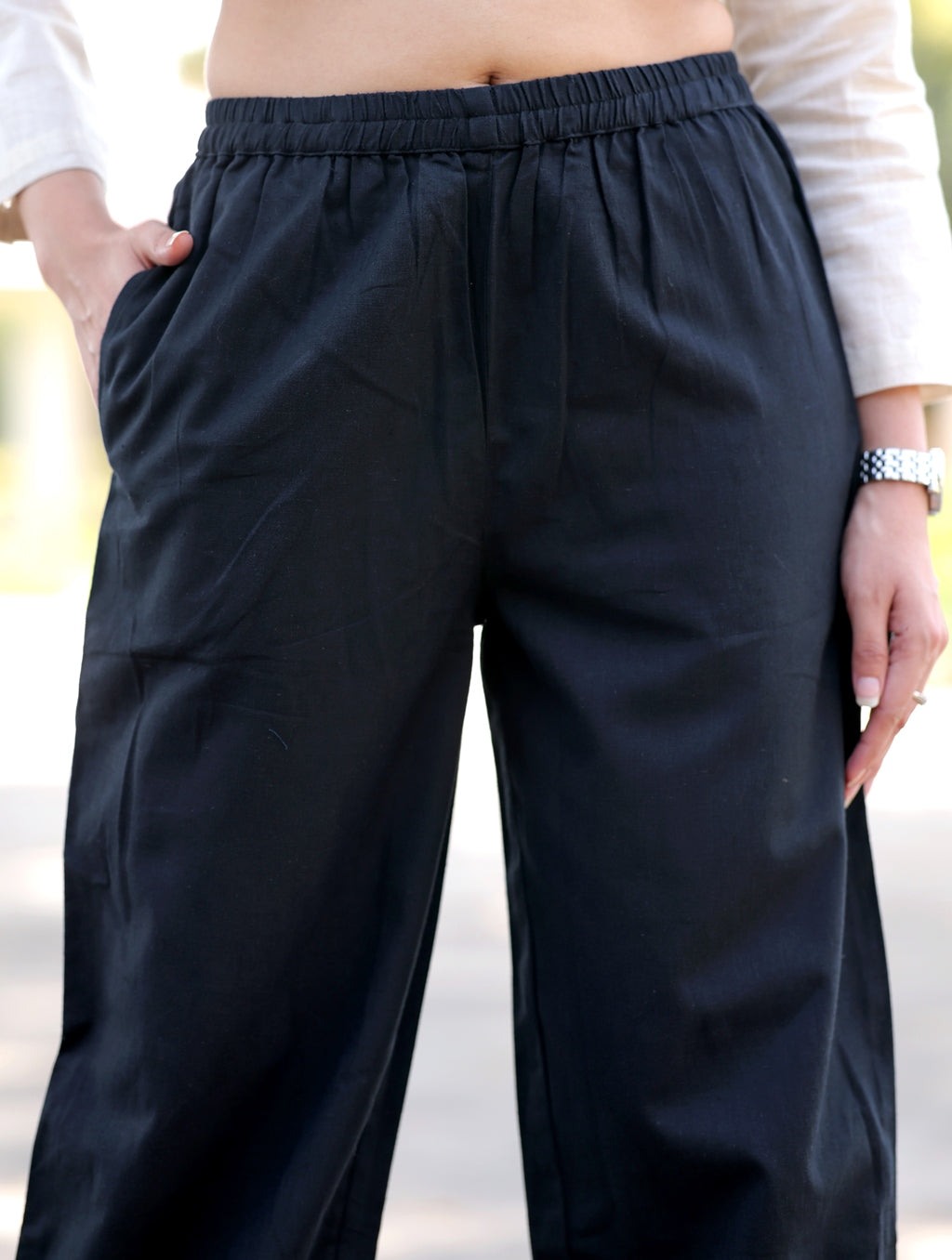 Bold Black Cotton Linen Plazzo Pant