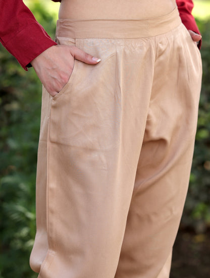 Beige Cotton Formal Pants