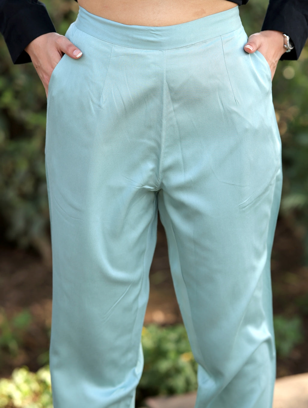 Pista Green Cotton Formal Pants