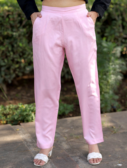 Pink Cotton Formal Pants