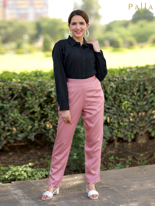 Peach Cotton Formal Pants