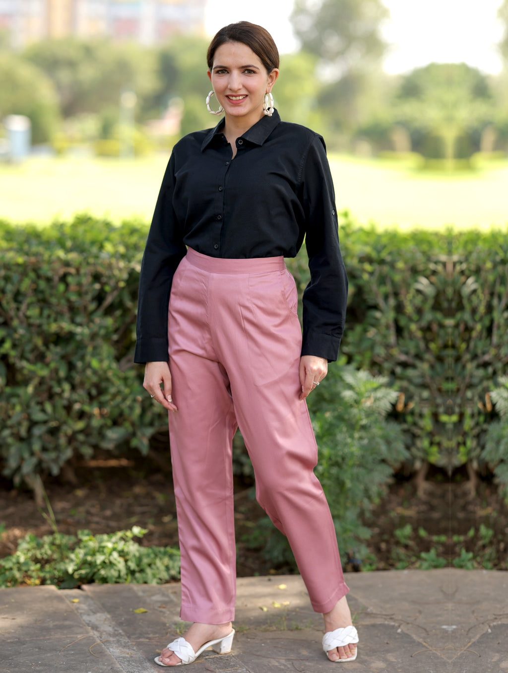 Peach Cotton Formal Pants