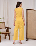 Sunshine Yellow Cotton Linen Waist Coat Co-Ord Set - Sunshine Yellow Cotton Linen Waist Coat Co-Ord Set - Palla Jaipur - Palla Jaipur