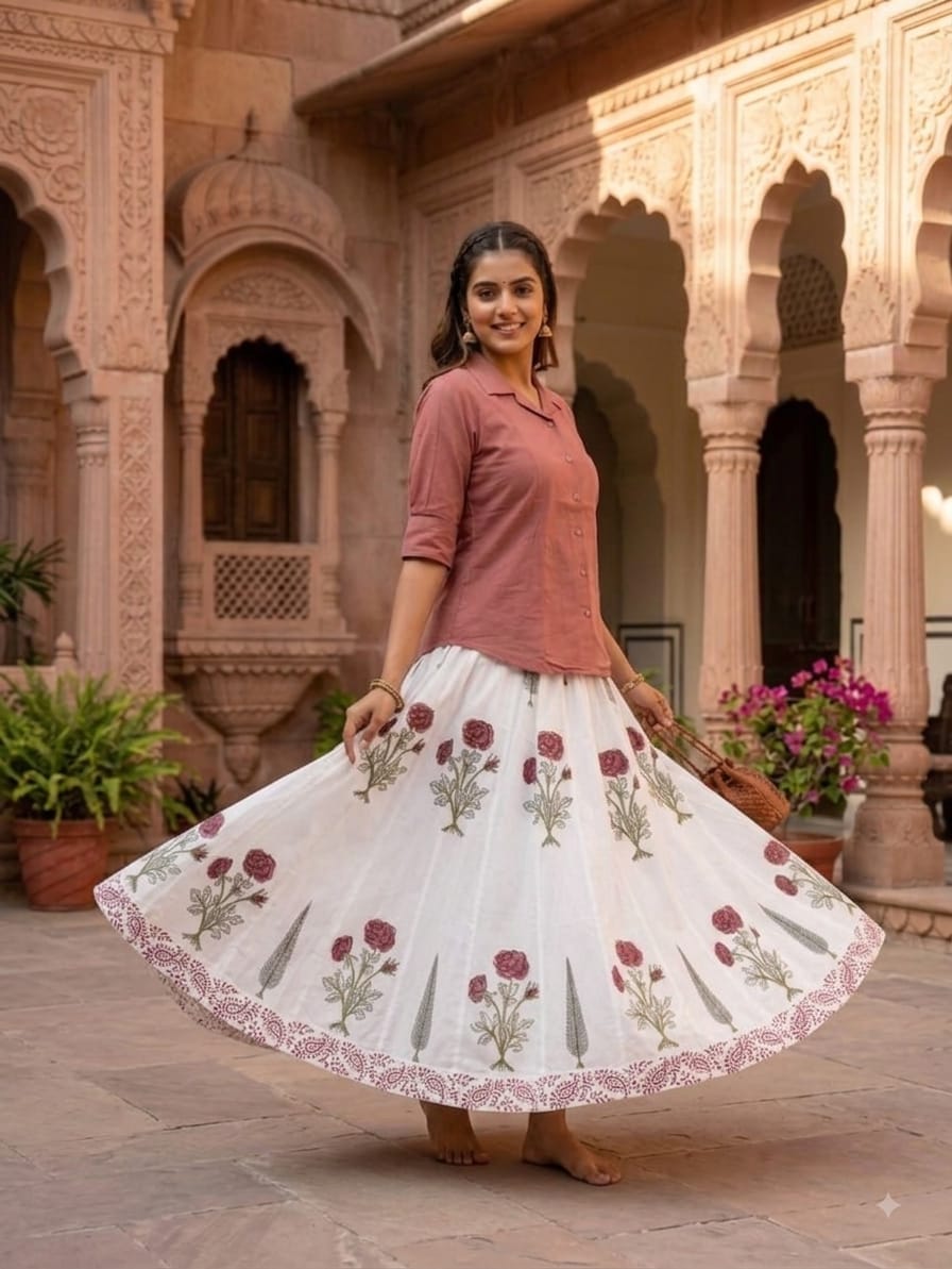Ruhani Rose Shirt & Skirt With Inner Co-Ord Set