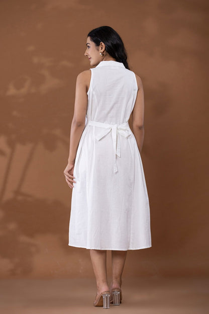 White Cotton Linen Dress - White Cotton Linen Dress - Palla Jaipur - Palla Jaipur