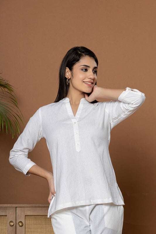 White Short Kurti - White Short Kurti - Palla Jaipur - Palla Jaipur