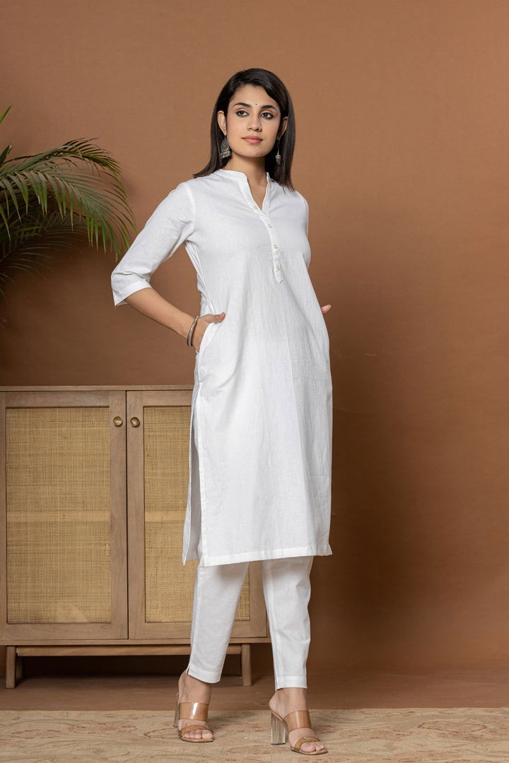 White Straight Kurti - White Straight Kurti - Palla Jaipur - Palla Jaipur
