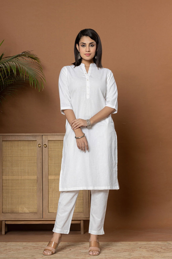 White Straight Kurti - White Straight Kurti - Palla Jaipur - Palla Jaipur