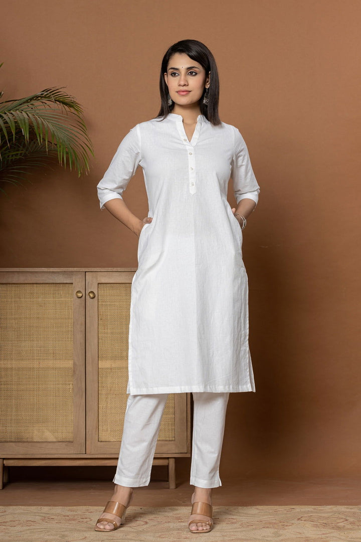 White Straight Kurti - White Straight Kurti - Palla Jaipur - Palla Jaipur