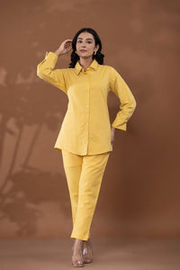 Yellow Cotton Linen Co-Ord Set - Yellow Cotton Linen Co-Ord Set - Palla Jaipur - Palla Jaipur