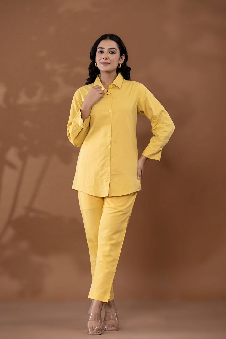 Yellow Cotton Linen Co-Ord Set - Yellow Cotton Linen Co-Ord Set - Palla Jaipur - Palla Jaipur