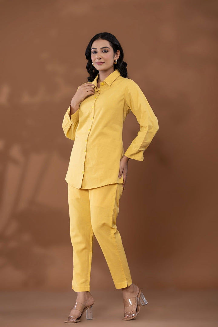Yellow Cotton Linen Co-Ord Set - Yellow Cotton Linen Co-Ord Set - Palla Jaipur - Palla Jaipur