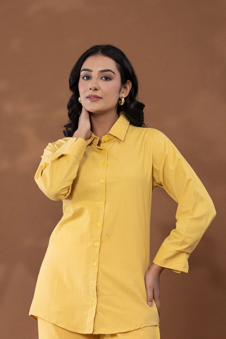 Yellow Cotton Linen Co-Ord Set - Yellow Cotton Linen Co-Ord Set - Palla Jaipur - Palla Jaipur