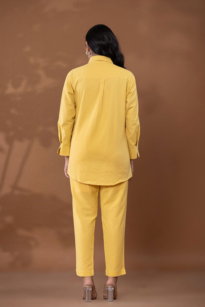 Yellow Cotton Linen Co-Ord Set - Yellow Cotton Linen Co-Ord Set - Palla Jaipur - Palla Jaipur