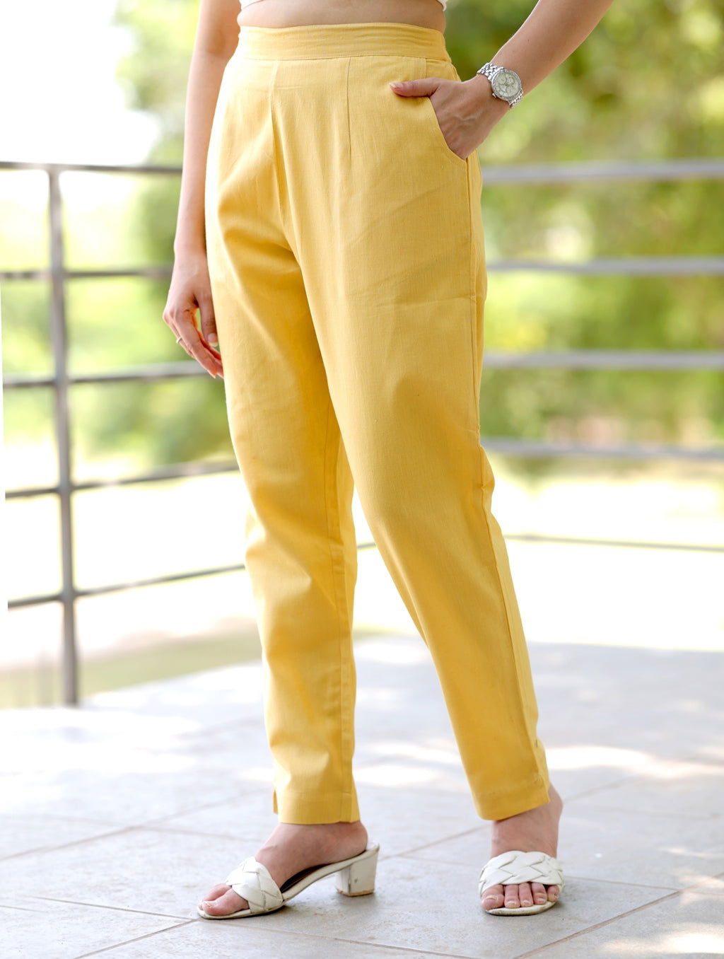 Yellow Cotton Linen Pants - Yellow Cotton Linen Pants - Palla Jaipur - Palla Jaipur