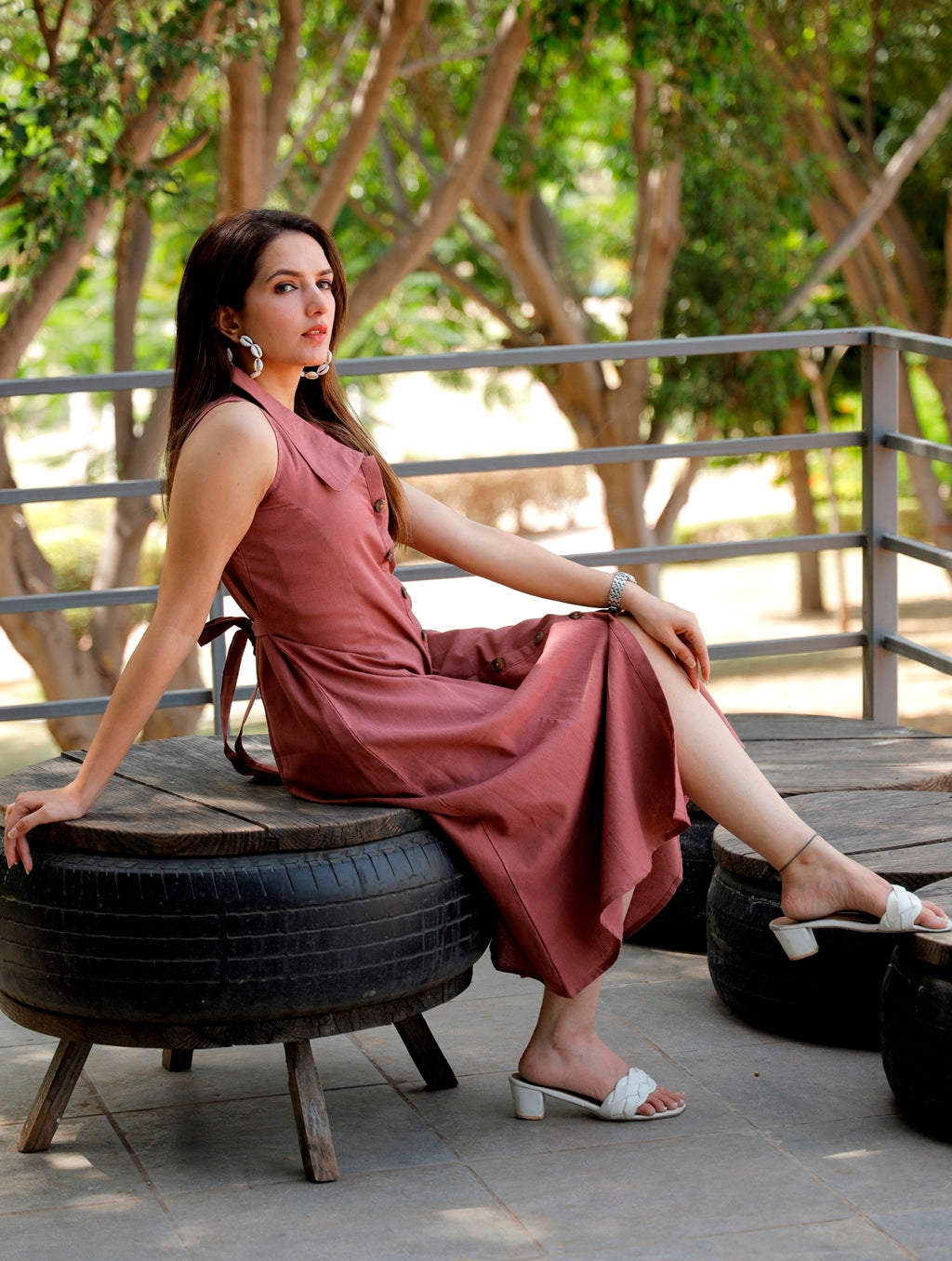 Rose Taupe Cotton Linen Dress