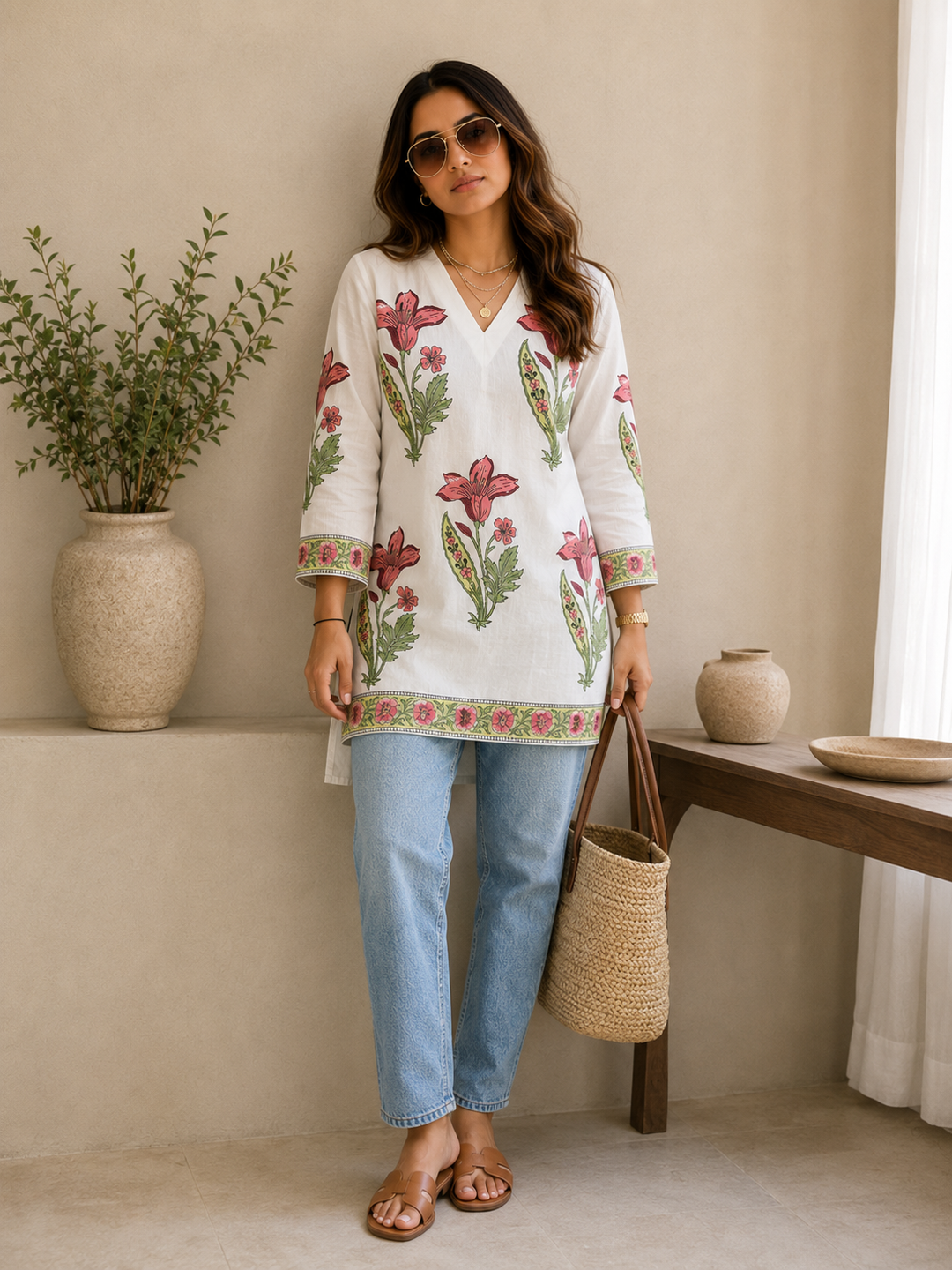 Pink Lily Handblock Kurti