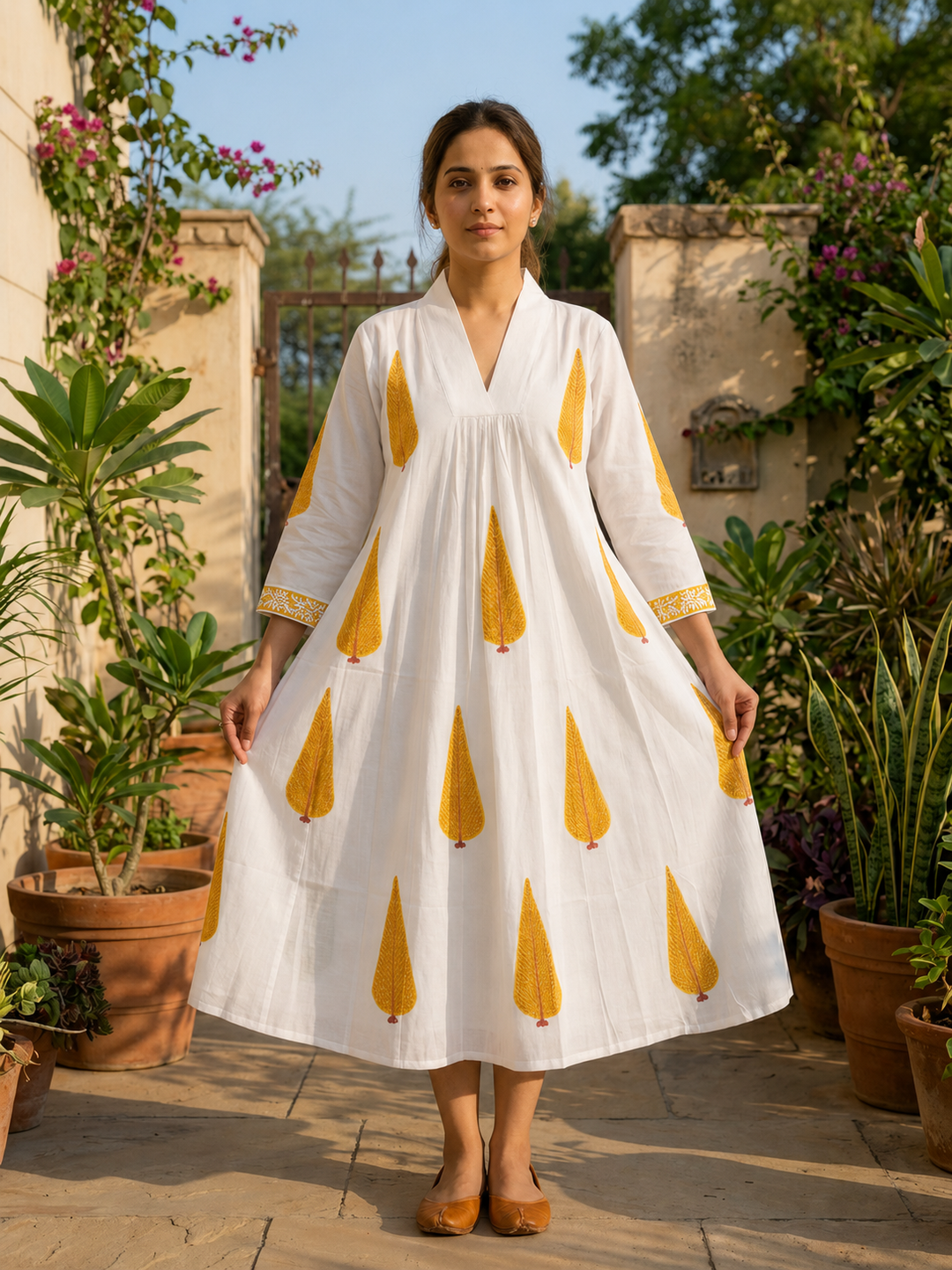 Basant Leaf Handblock Dresss