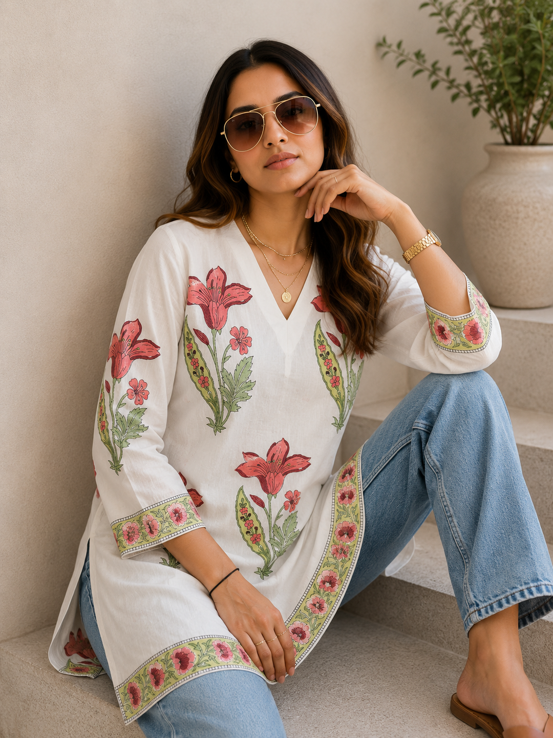 Pink Lily Handblock Kurti