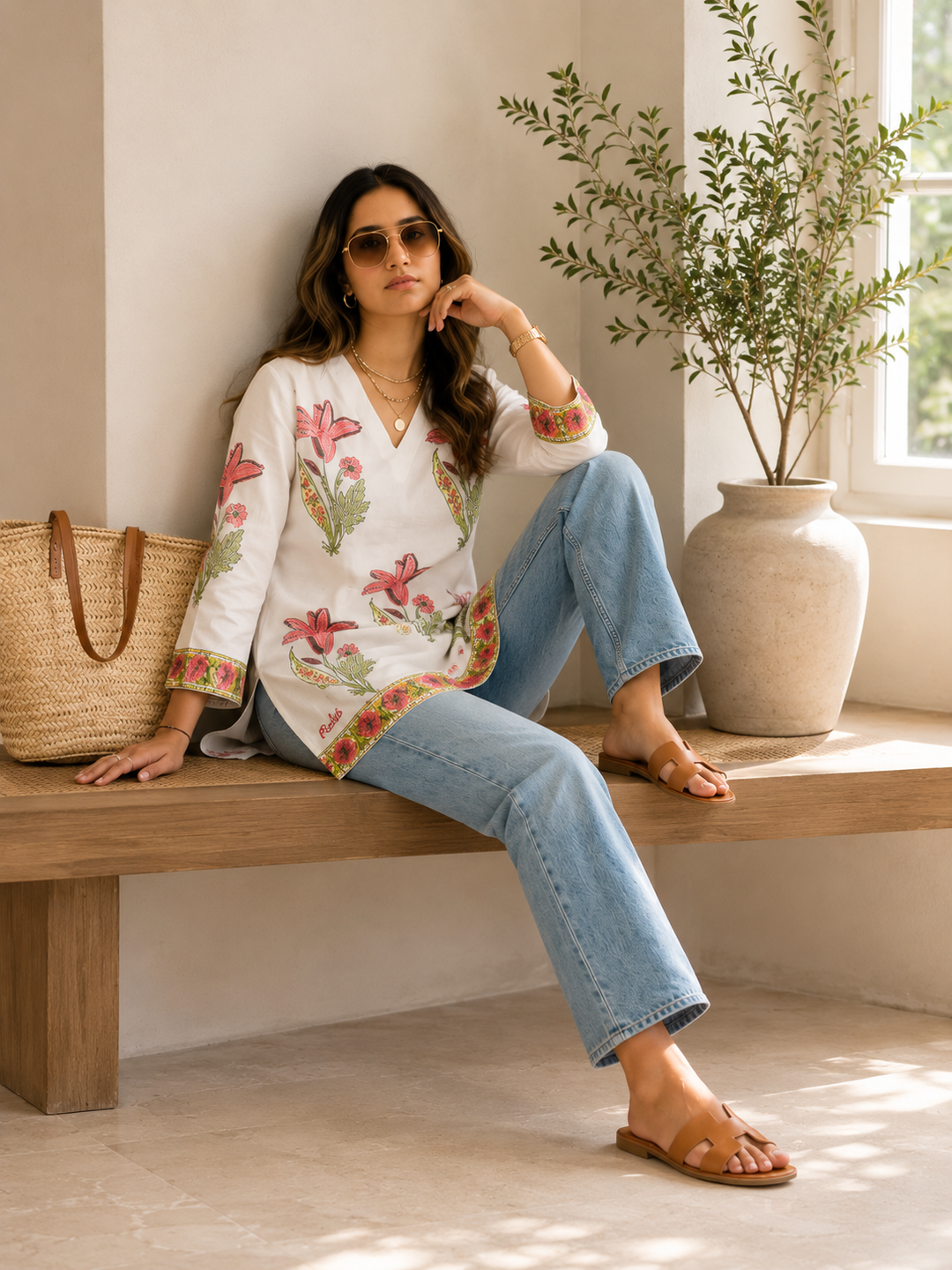 Pink Lily Handblock Kurti