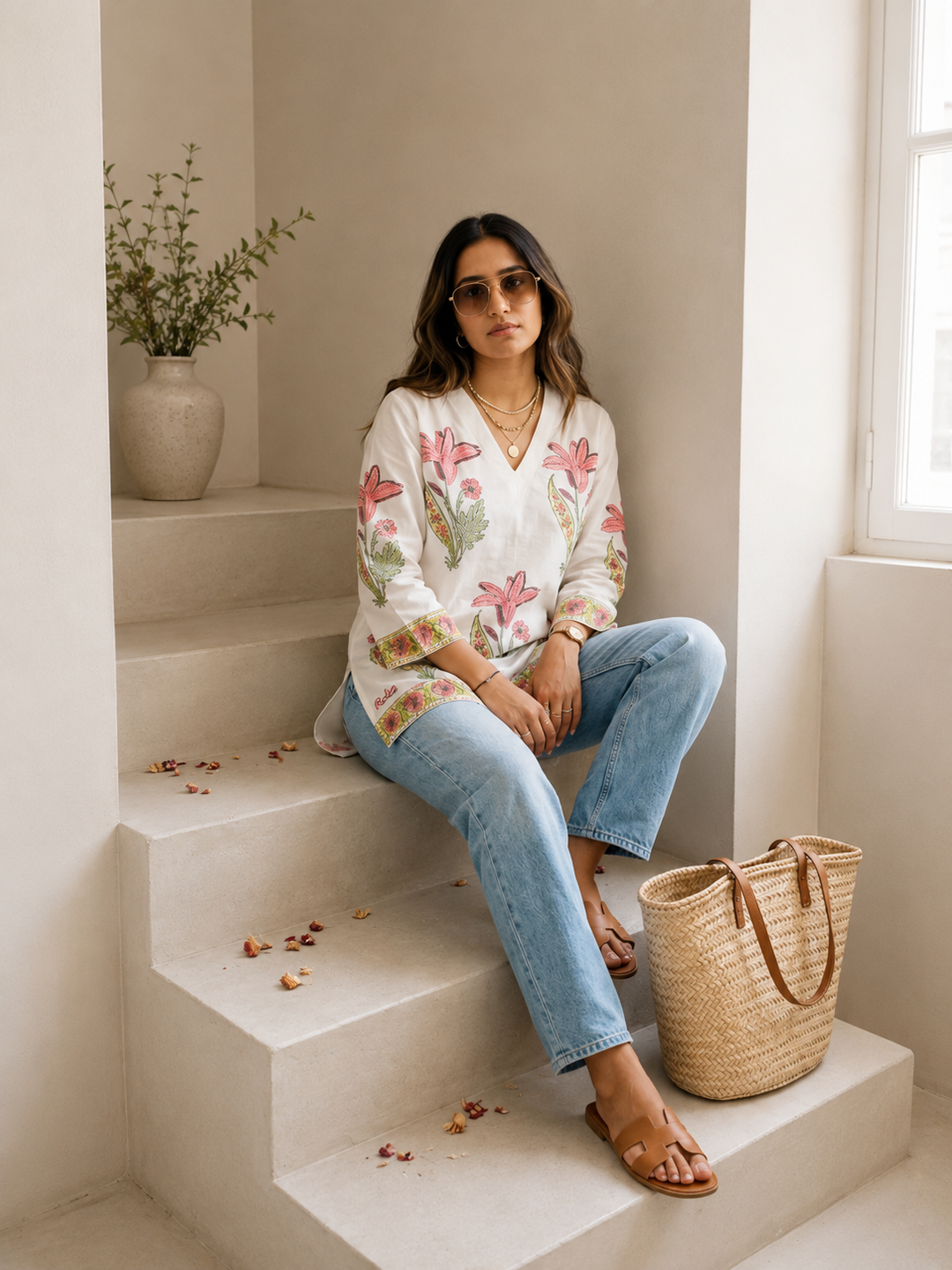 Pink Lily Handblock Kurti