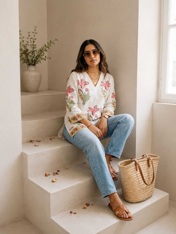 Pink Lily Handblock Kurti