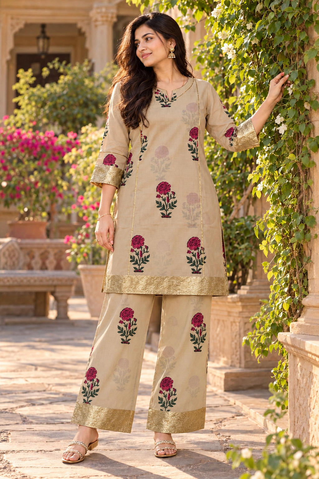 Zari Gulab – Gotta Lace Handblock Print Co-ord Set