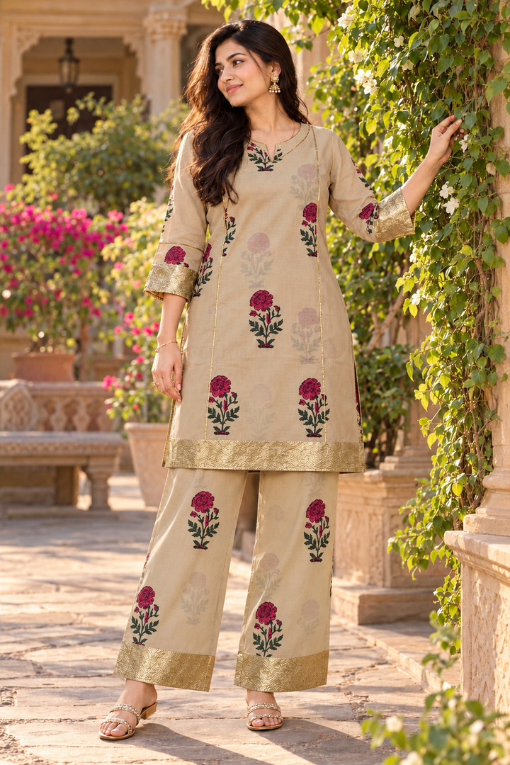 Zari Gulab – Gotta Lace Handblock Print Co-ord Set