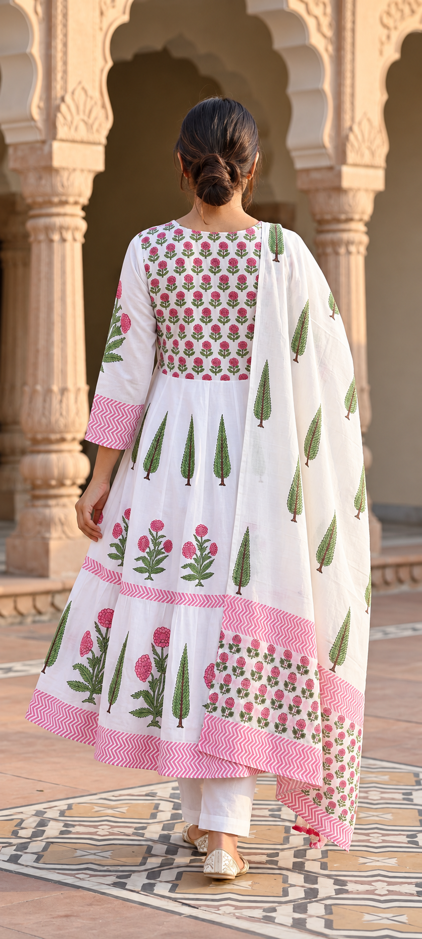 Pink Gulmohar Bloom – 100% Cotton Handblock Printed Salwar Suit Set