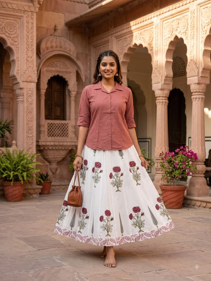 Ruhani Rose Shirt & Skirt With Inner Co-Ord Set