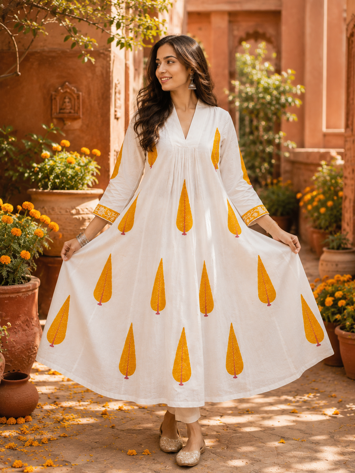 Basant Leaf Handblock Dresss