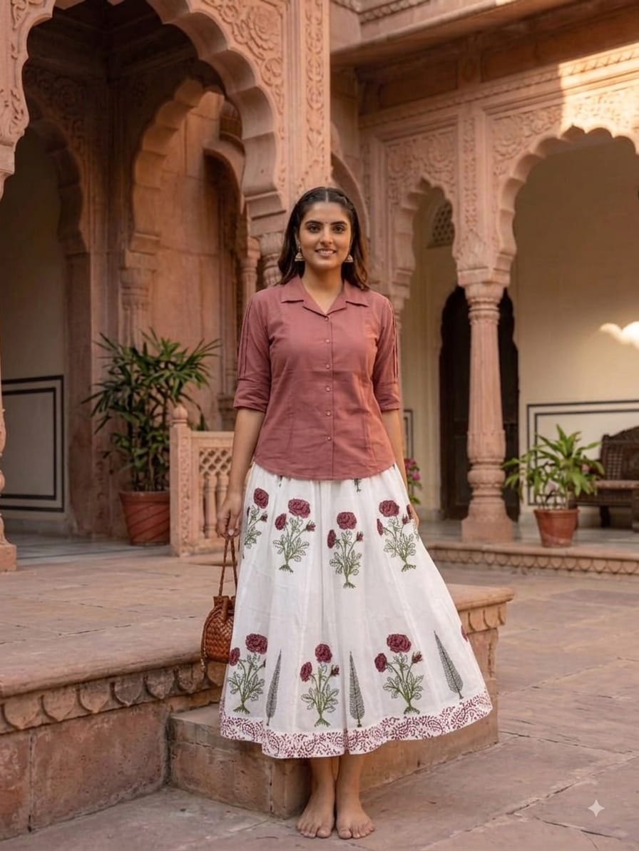 Ruhani Rose Shirt & Skirt With Inner Co-Ord Set