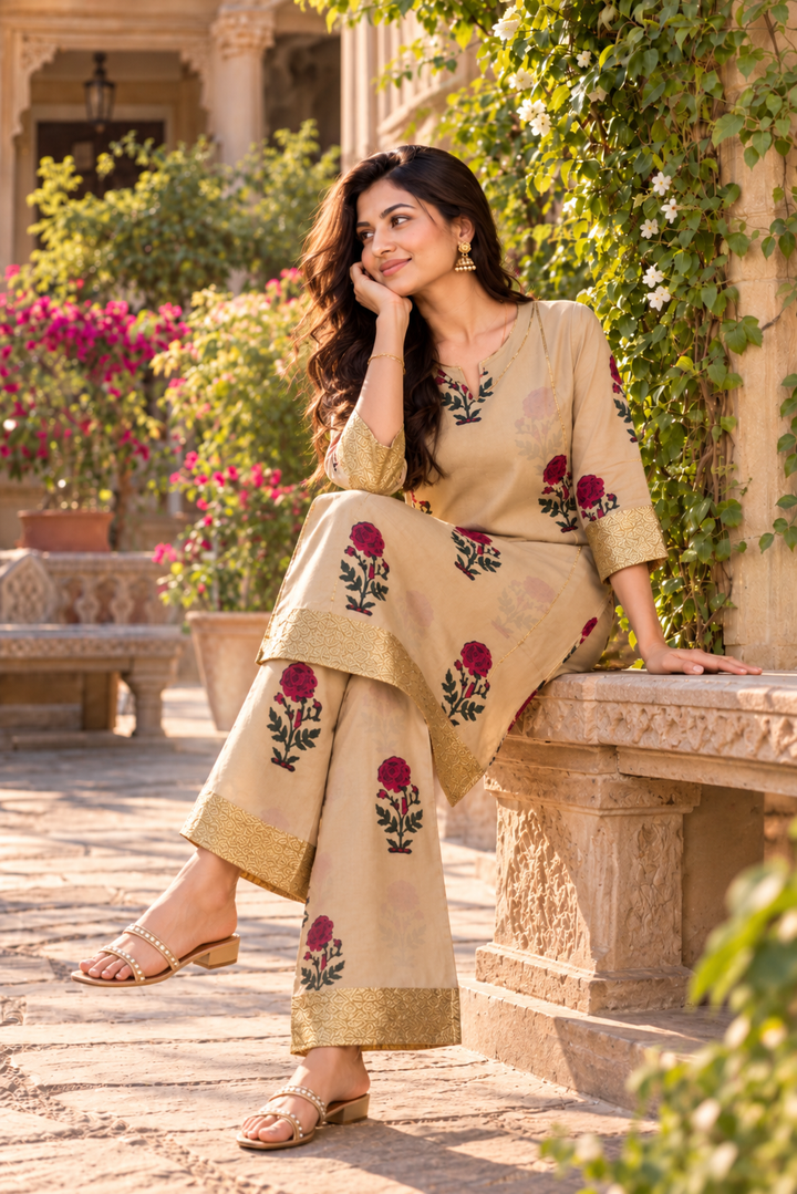 Zari Gulab – Gotta Lace Handblock Print Co-ord Set