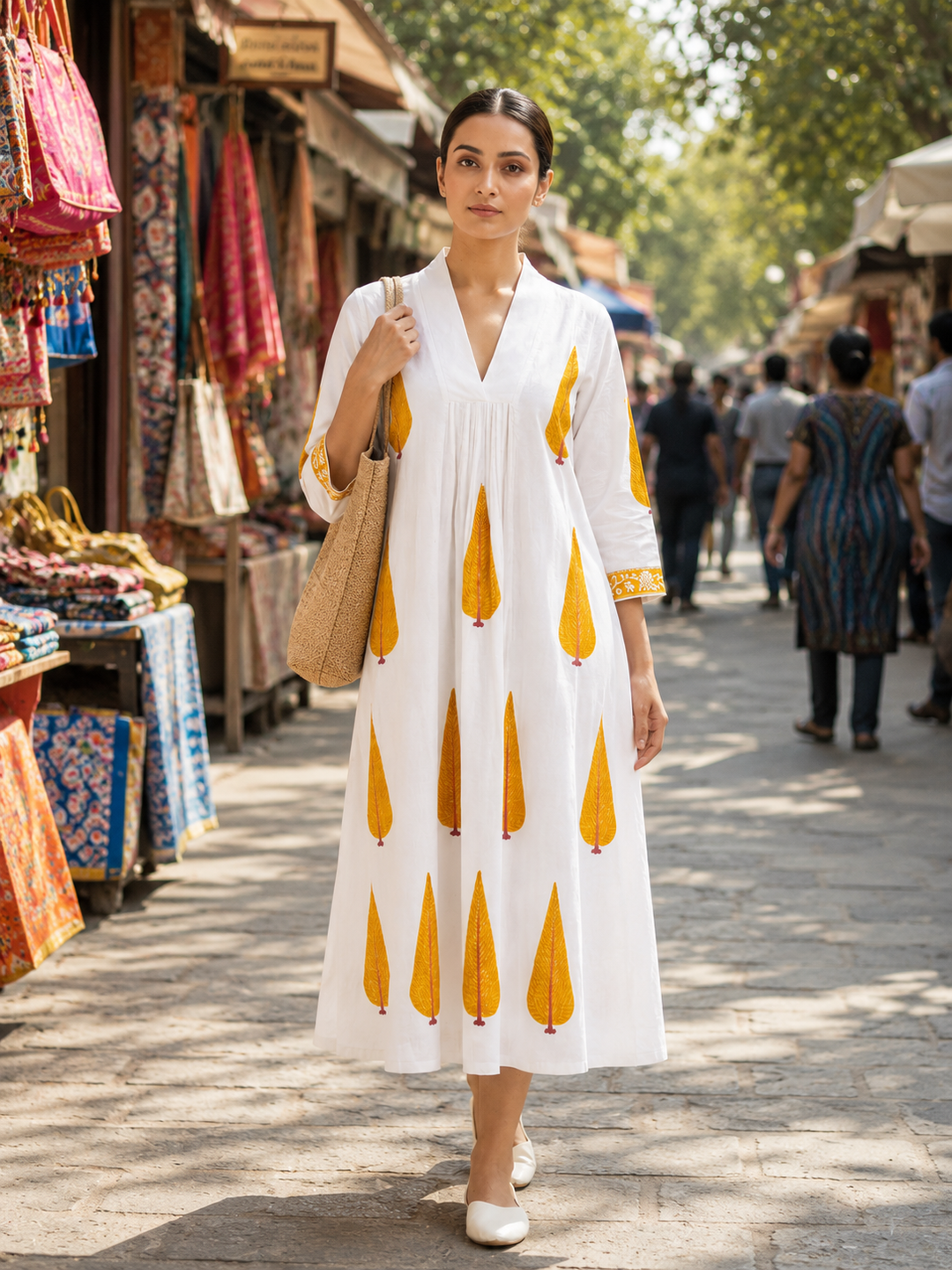 Basant Leaf Handblock Dresss