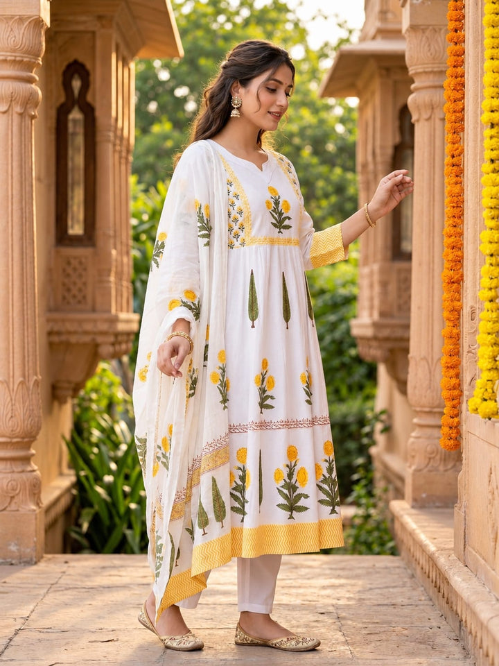 Marigold Meadow – 100% Cotton Handblock Printed Salwar Suit Set