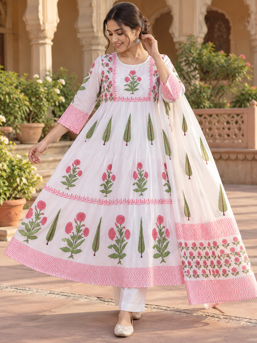 Pink Gulmohar Bloom – 100% Cotton Handblock Printed Salwar Suit Set