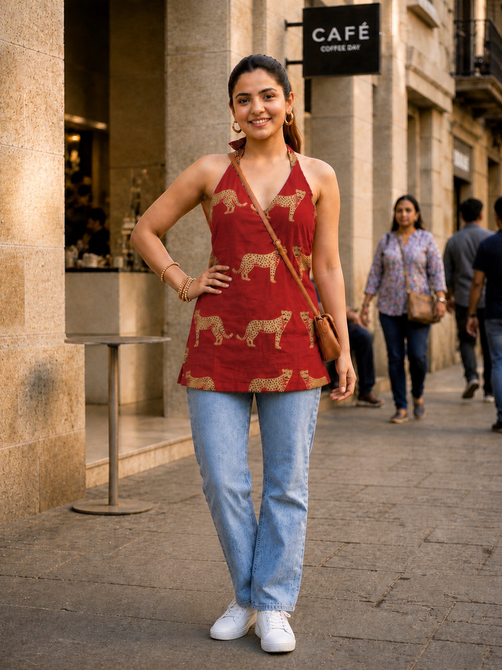 Maroon Leopard Rouge Halter Top
