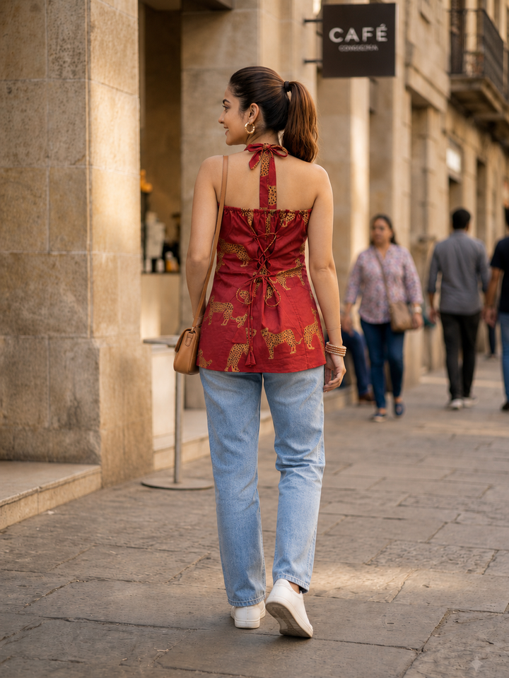 Maroon Leopard Rouge Halter Top