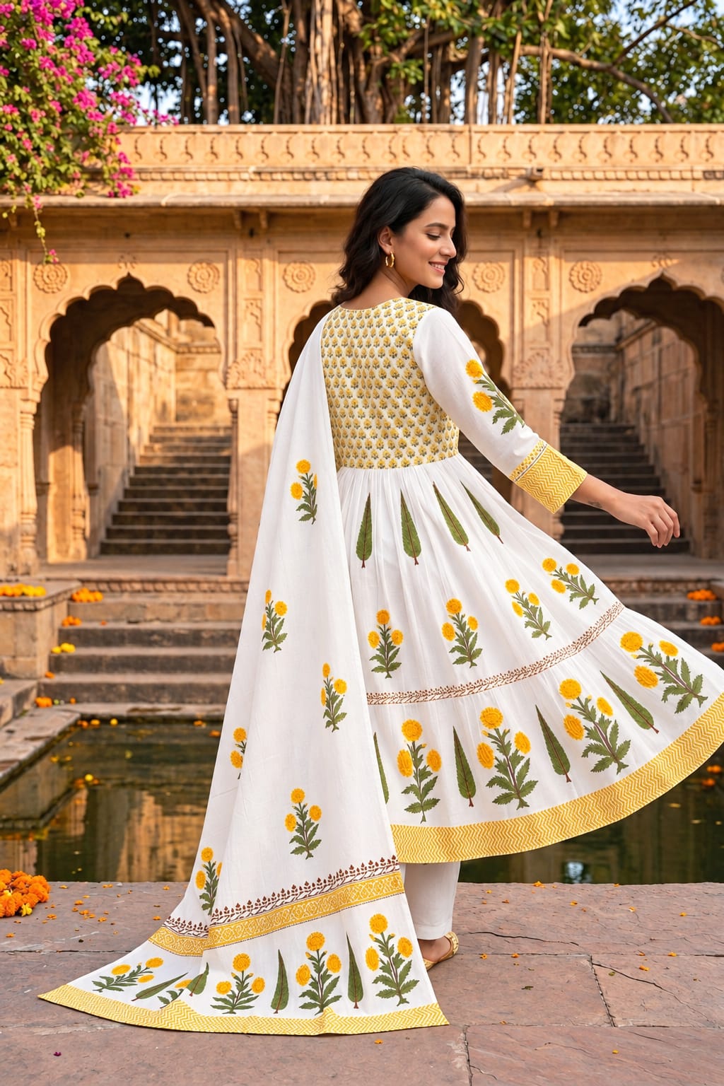 Marigold Meadow – 100% Cotton Handblock Printed Salwar Suit Set