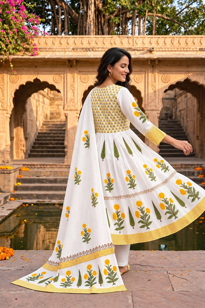 Marigold Meadow – 100% Cotton Handblock Printed Salwar Suit Set