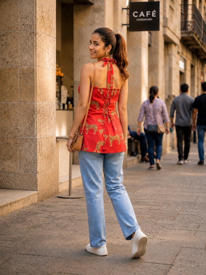 Rust Orange Golden Leopard Halter Top