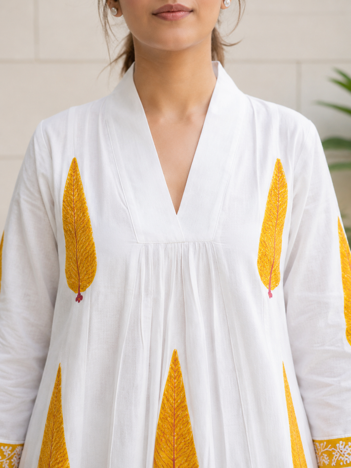 Basant Leaf Handblock Dresss