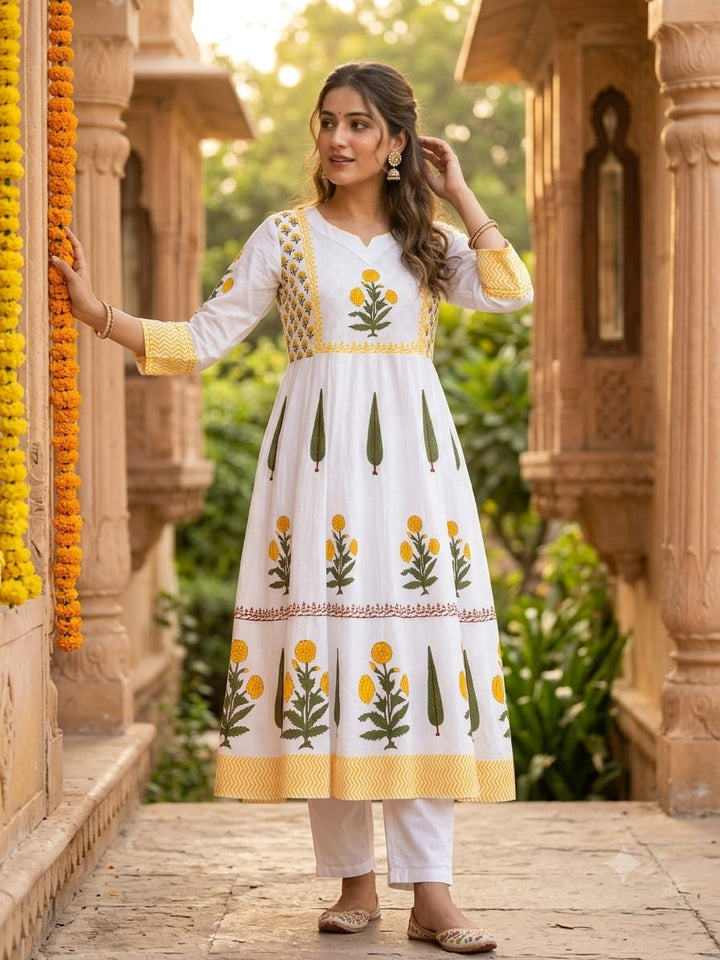 Marigold Meadow – 100% Cotton Handblock Printed Salwar Suit Set
