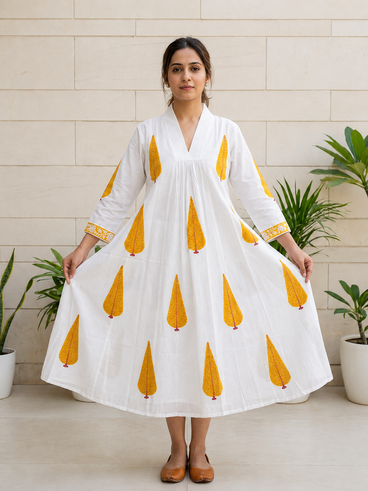 Basant Leaf Handblock Dresss