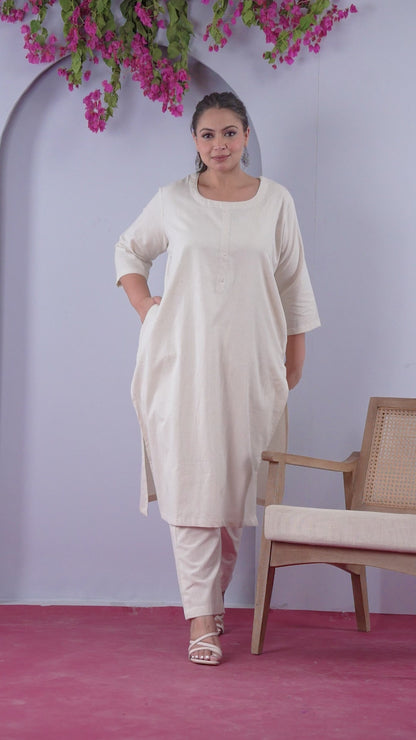 Plus Size Off White Long Kurta